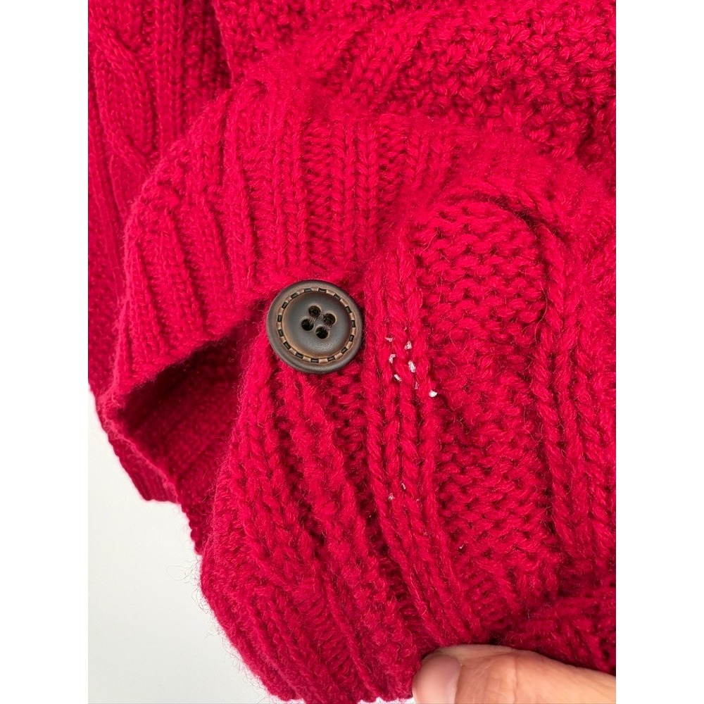 LL Bean Cardigan Women L Red Wool Cable Knit Button Front V-Neck Front Pockets - Picture 6 of 8
